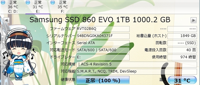 Samsung 860EVO SSD CrystalDiskInfo