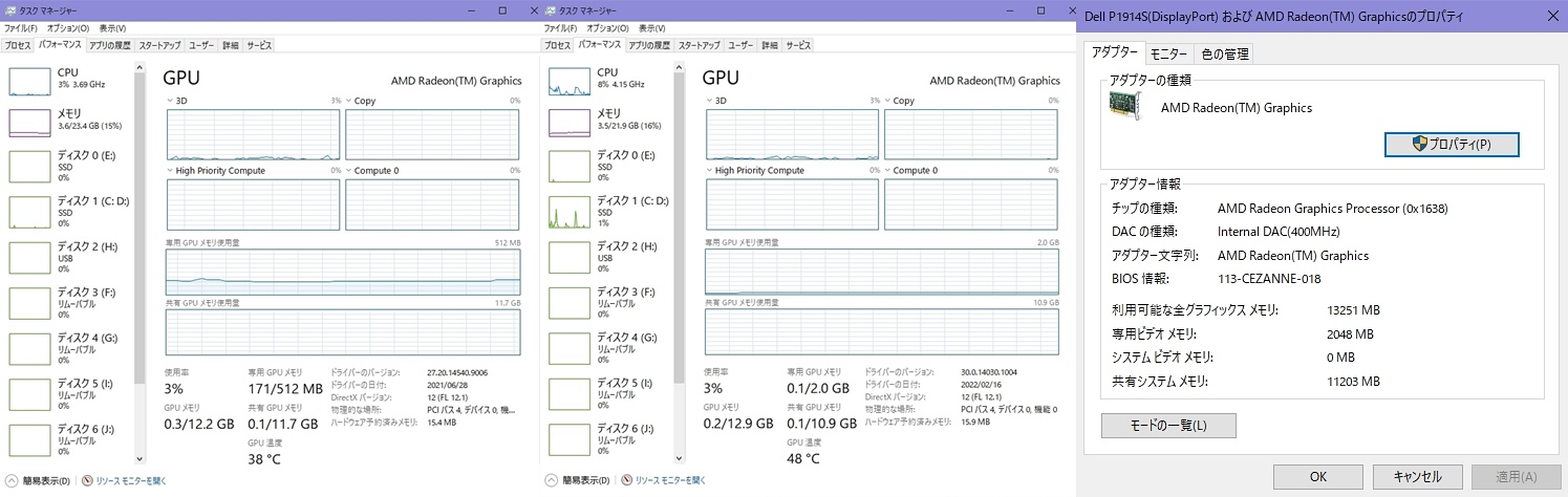 AMD Raedon Graphics 専用GPUメモリ